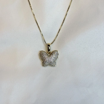 Gold Rengi Pırlanta Taşlı Kelebek Figürlü XP Kadın Kolye