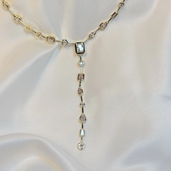 Gold Rengi Karışık Taş Desenli VIP Kadın Kolye