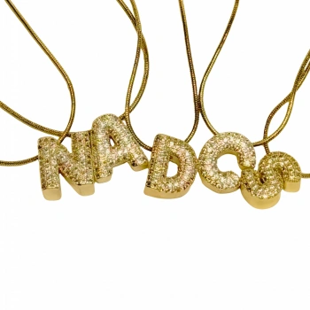 Gold Rengi Zirkon Taşlı Harfli Kolye