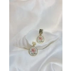 Gold Rengi Pembe Çiçek Desenli Mineli Kadın Küpe