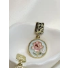 Gold Rengi Pembe Çiçek Desenli Mineli Kadın Küpe
