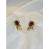 Gold Rengi Bordo Taş Tasarım Küpe