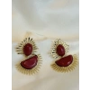 Gold Rengi Bordo Taşlı Kadın Küpe