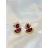 Gold Rengi Bordo Taşlı Kadın Küpe
