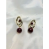 Gold Rengi Bordo Sallantılı Top Model Kadın Küpe