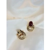 Gold Rengi Bordo Mineli Tasarım Kadın Küpe