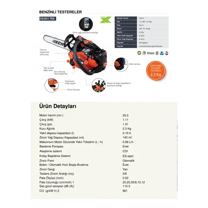 Echo CS 2511 TES Motorlu Budama Testeresi