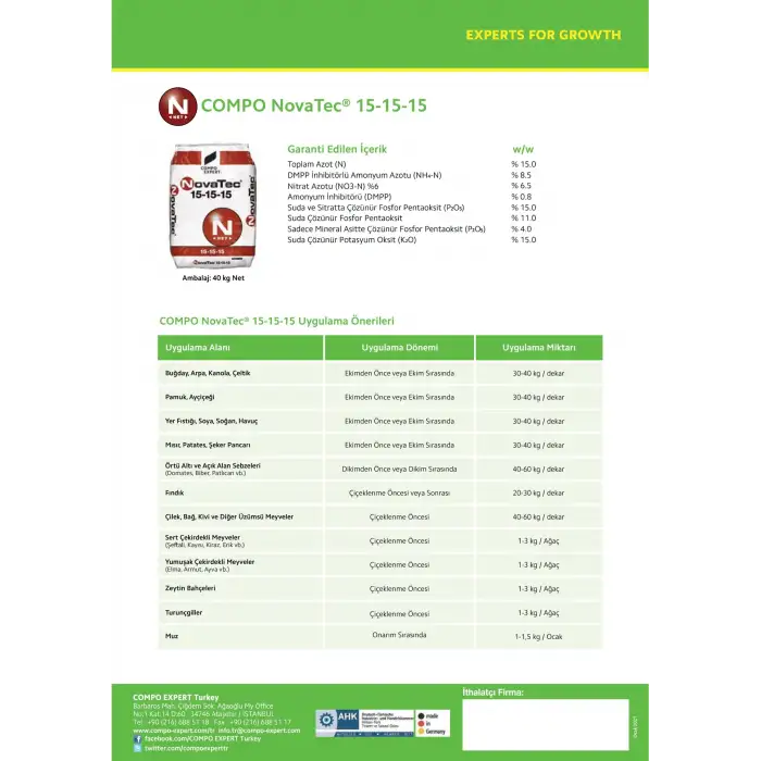 COMPO Novatec 15.15.15 Yavaş Salınımlı Gübre 40 KG