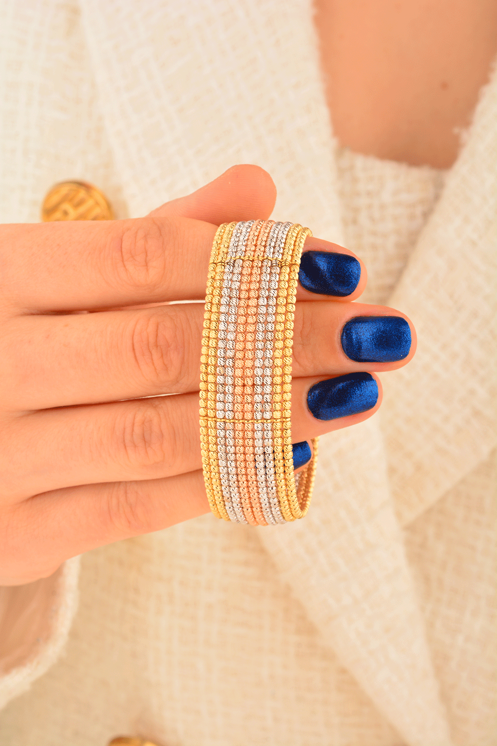 Cebeci 14 Ayar Renkli Dorikalı Kelepçe Altın Bilezik