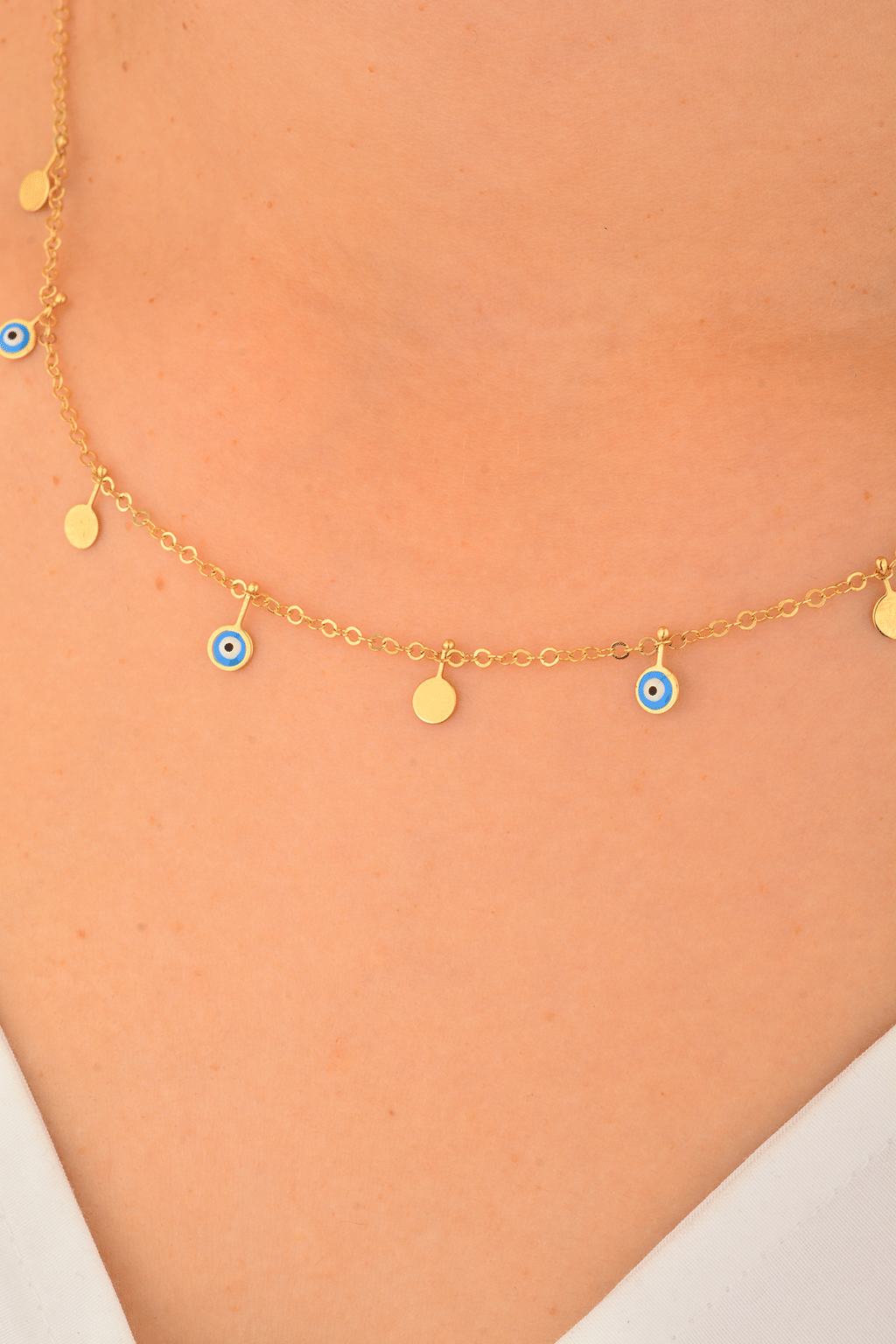 Cebeci 14 Ayar Göz Boncuklu Altın Kolye