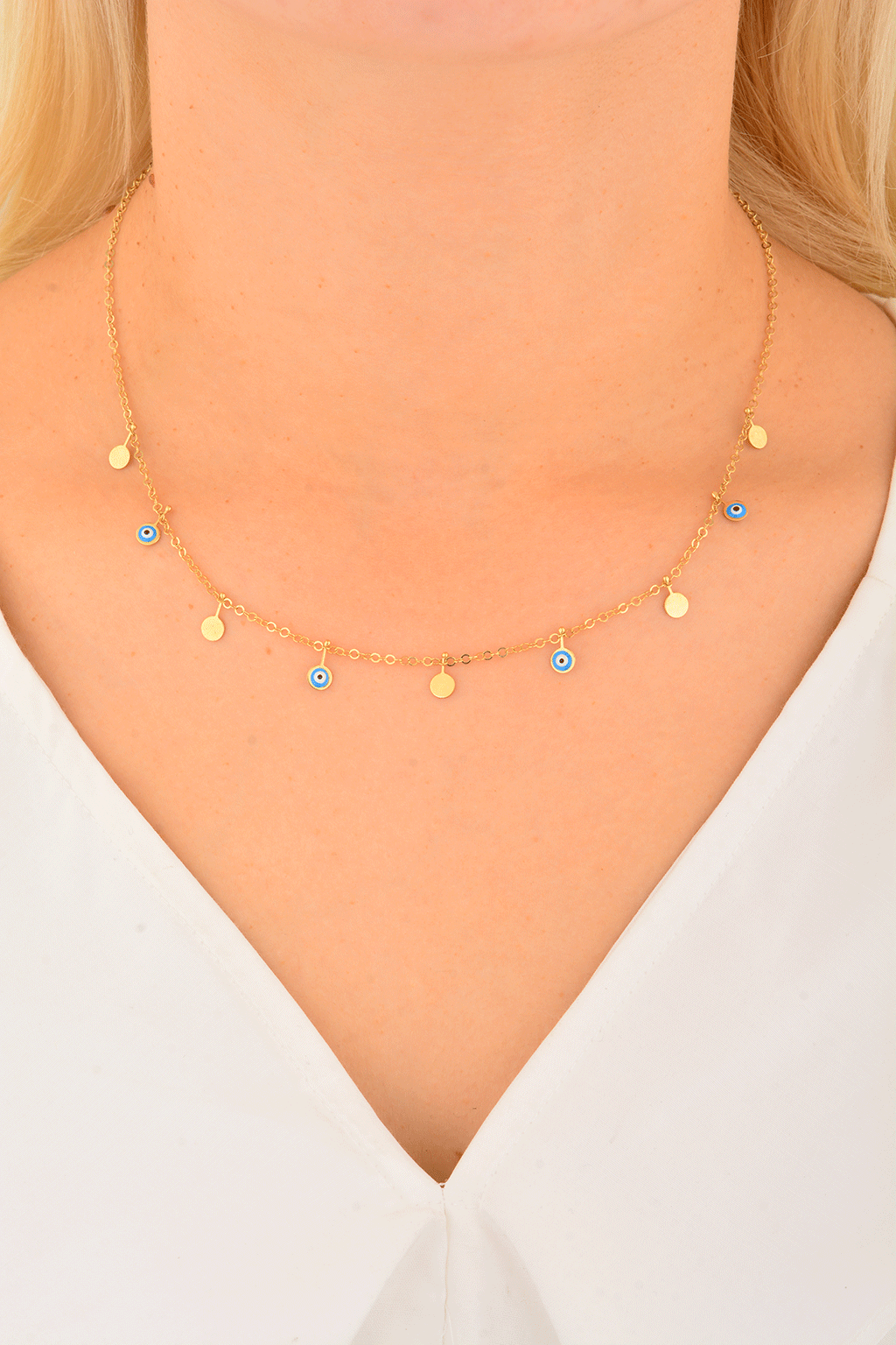 Cebeci 14 Ayar Göz Boncuklu Altın Kolye