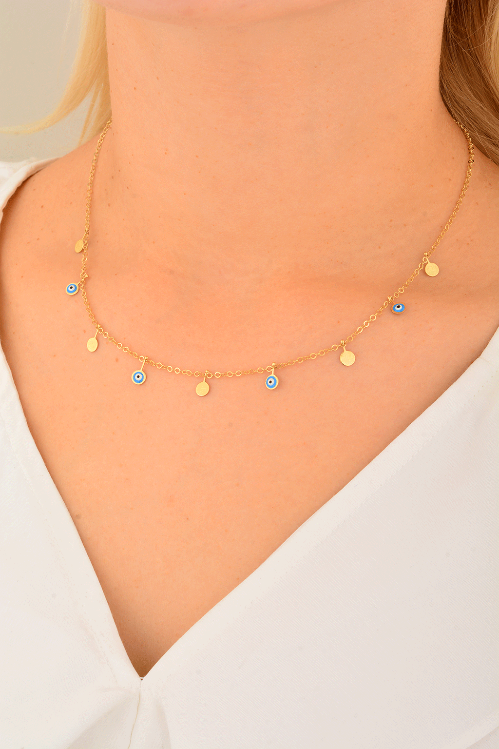 Cebeci 14 Ayar Göz Boncuklu Altın Kolye