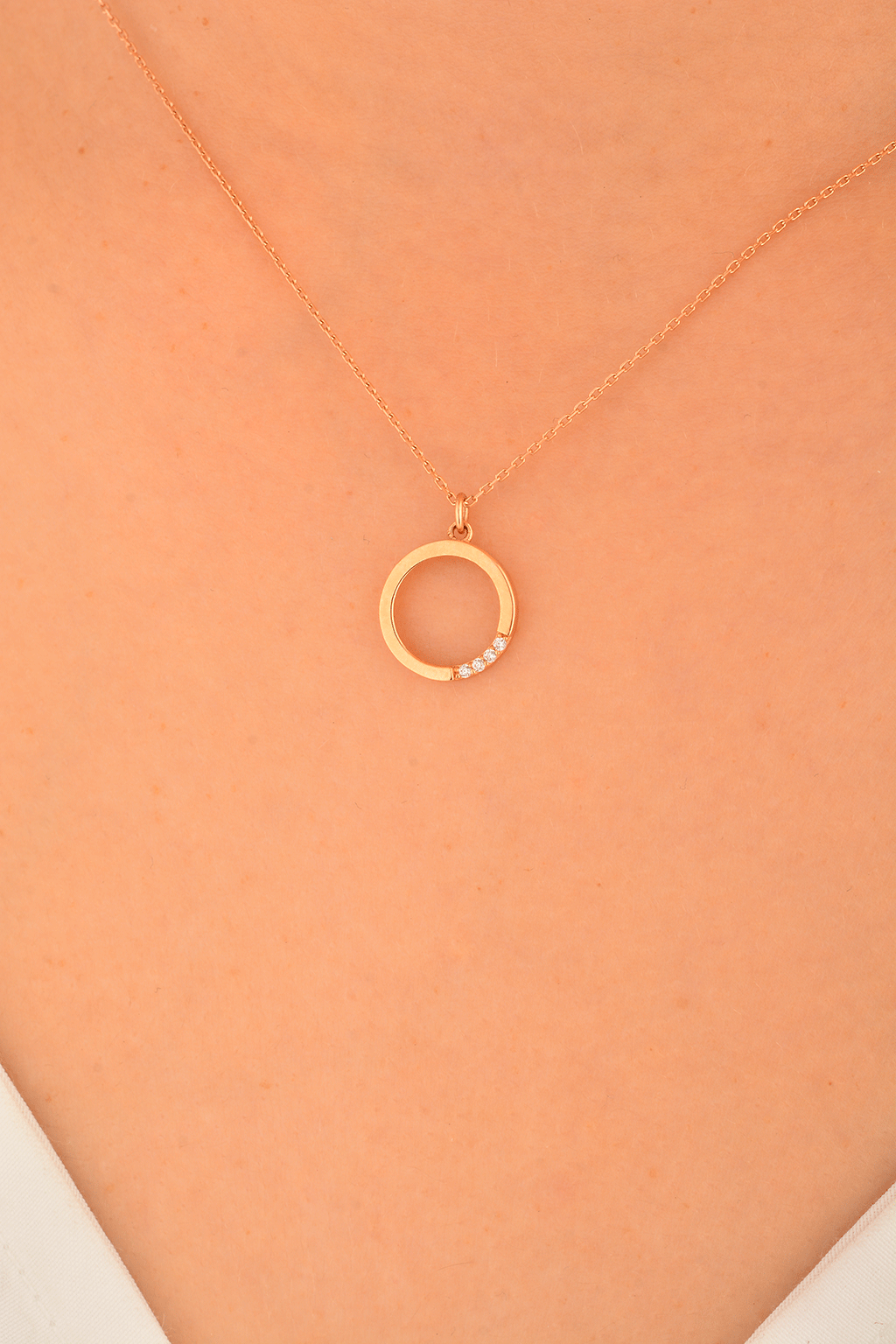 Cebeci 14 Ayar Halka Rose Altın Kolye