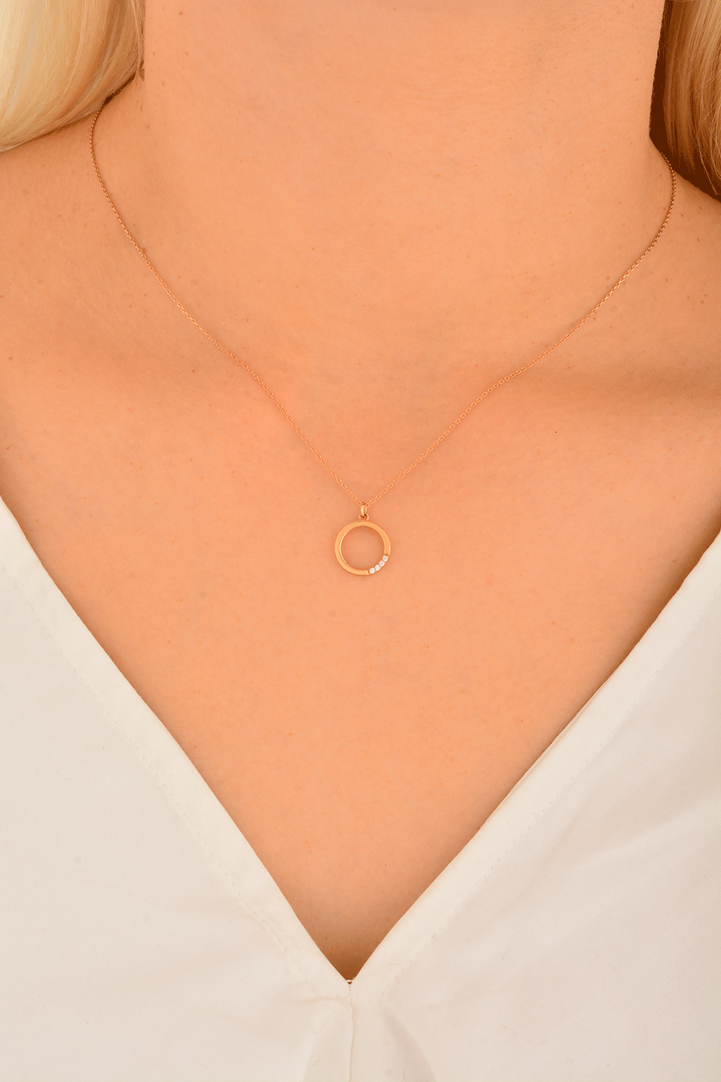 Cebeci 14 Ayar Halka Rose Altın Kolye