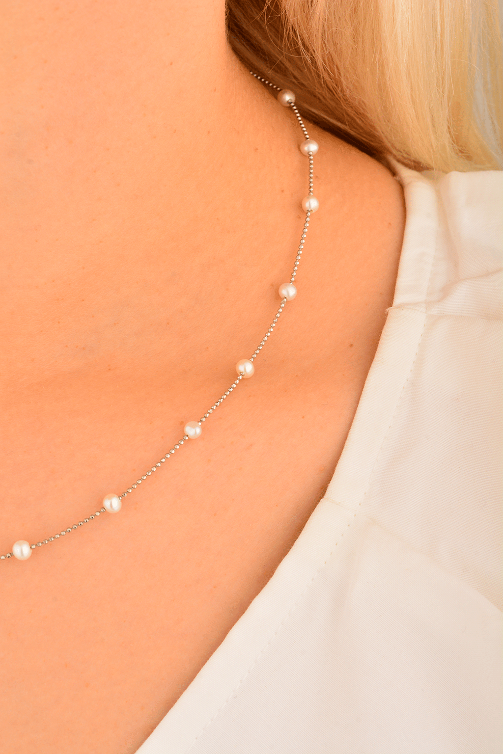 Cebeci 14 Ayar İnci Beyaz Altın Kolye