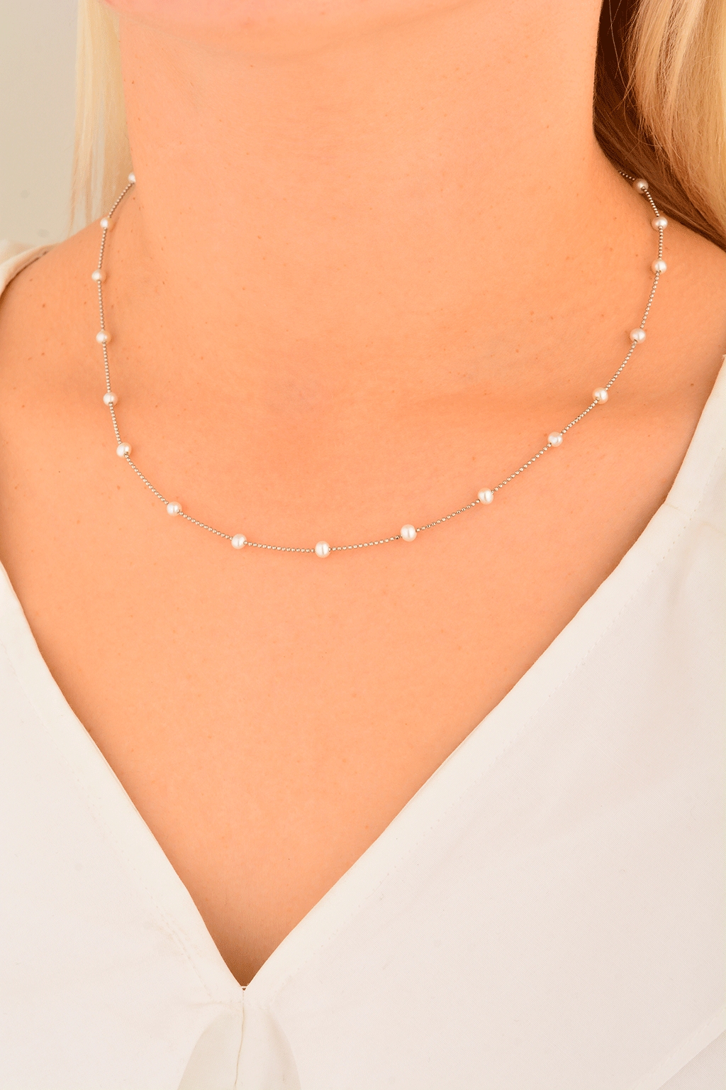 Cebeci 14 Ayar İnci Beyaz Altın Kolye