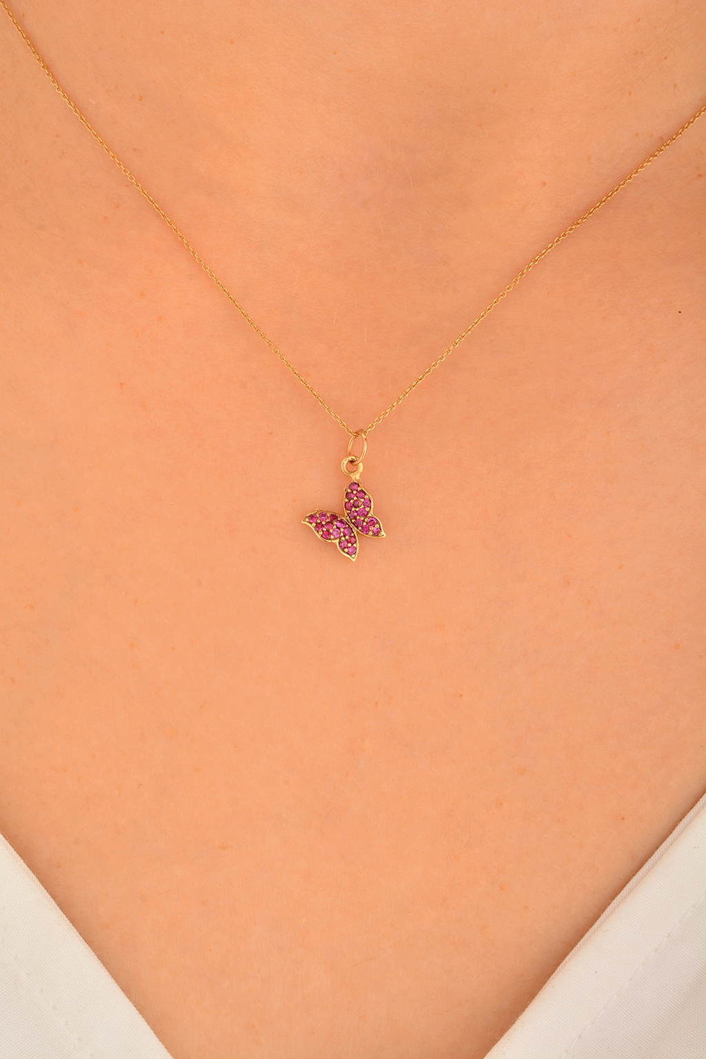 Cebeci 14 Ayar Kelebekli Altın Kolye