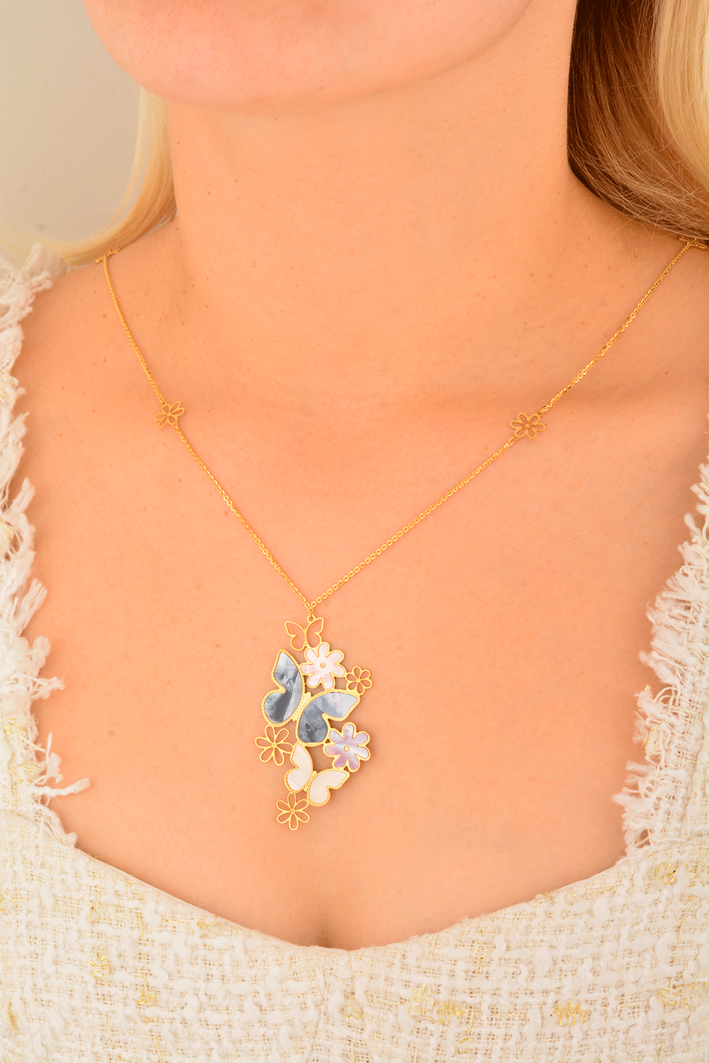 Cebeci 14 Ayar Kelebekli Altın Kolye