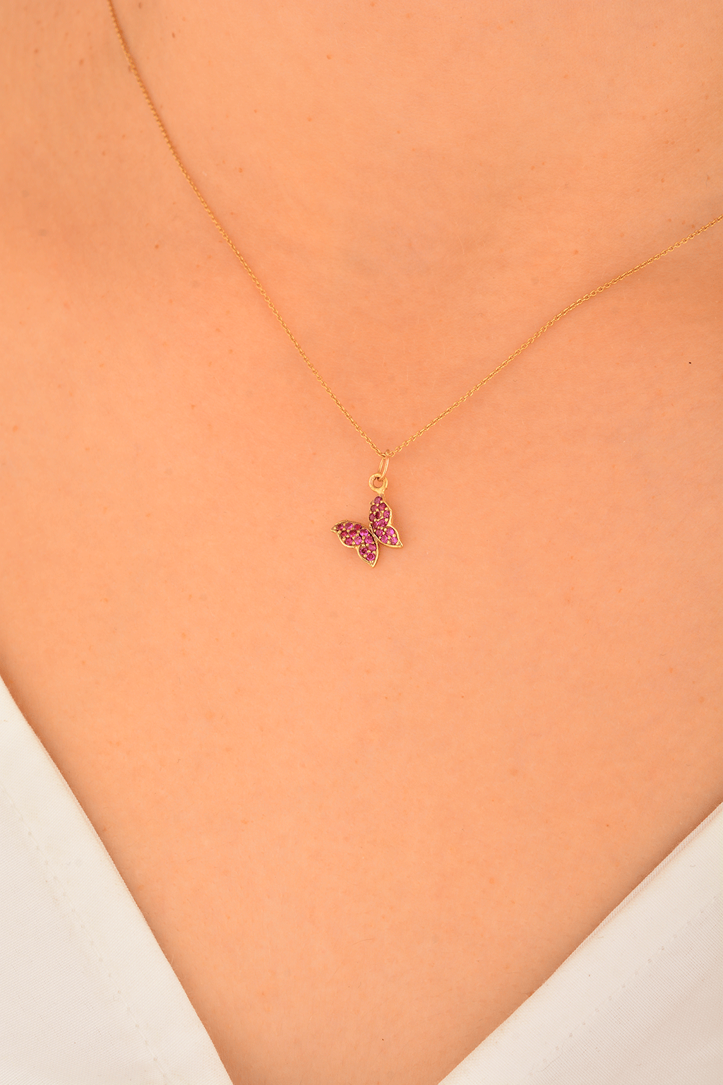 Cebeci 14 Ayar Kelebekli Altın Kolye