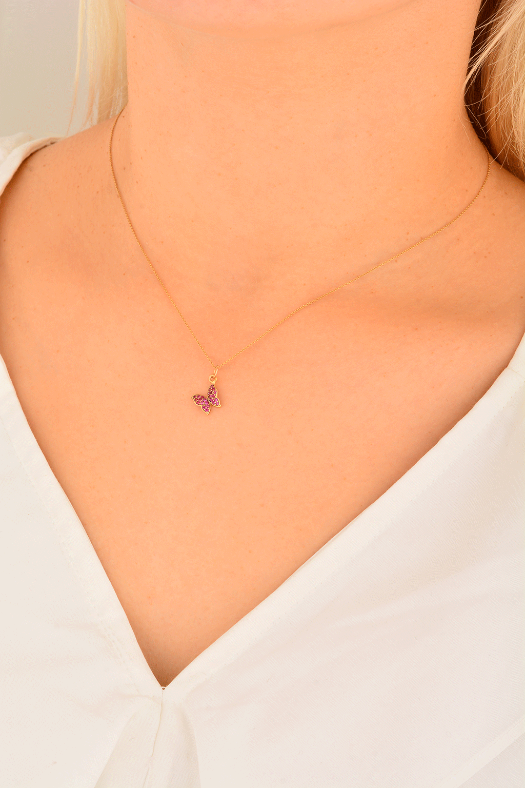 Cebeci 14 Ayar Kelebekli Altın Kolye