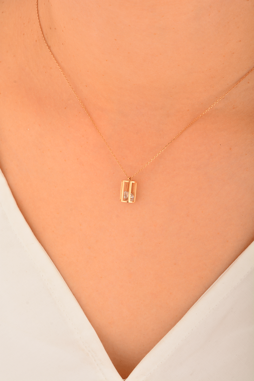 Cebeci 14 Ayar Rose Taşlı Kafes Altın Kolye