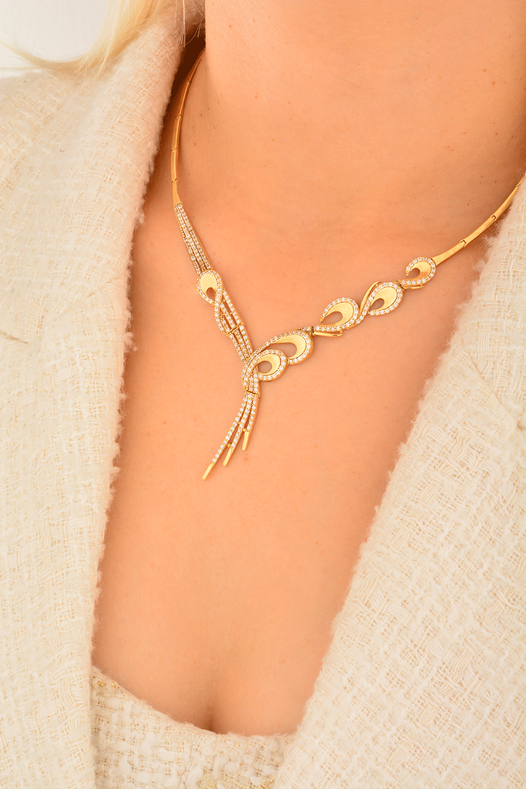 Cebeci 14 Ayar Taşlı Altın Gerdanlık