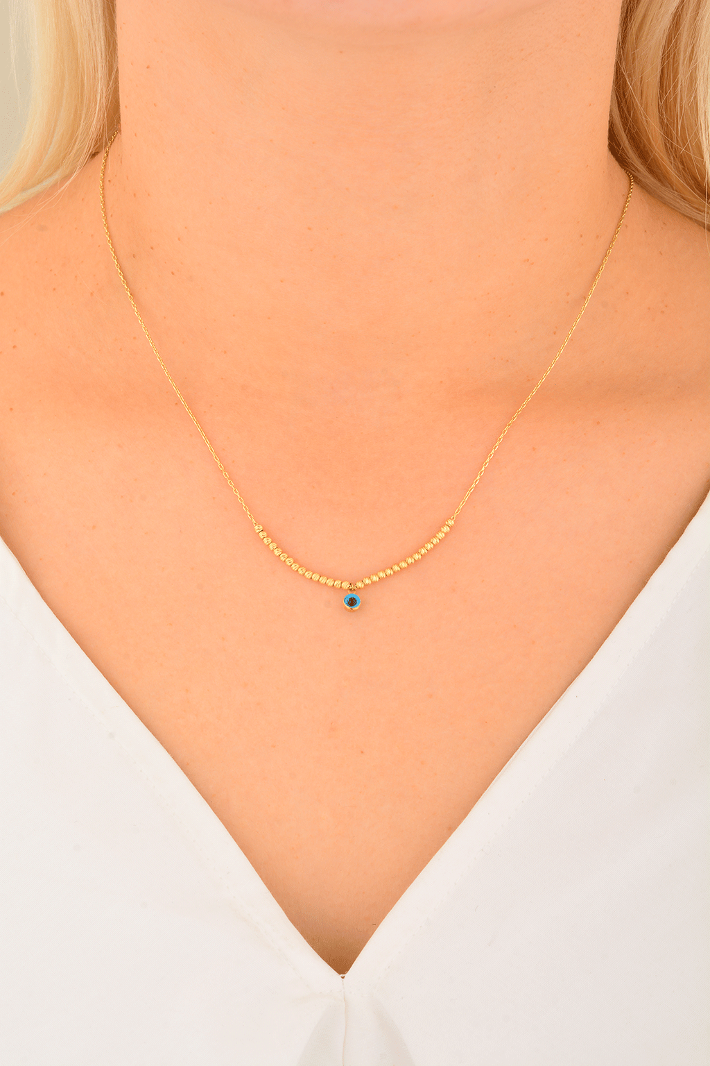 Cebeci 14 Ayar Göz Boncuklu Kolye