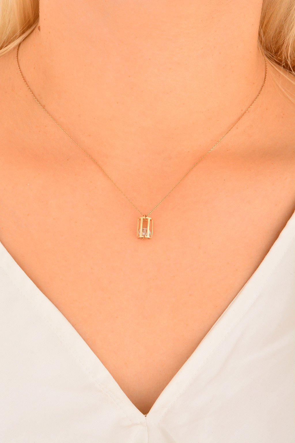 Cebeci 14 Ayar Rose Taşlı Kafes Altın Kolye