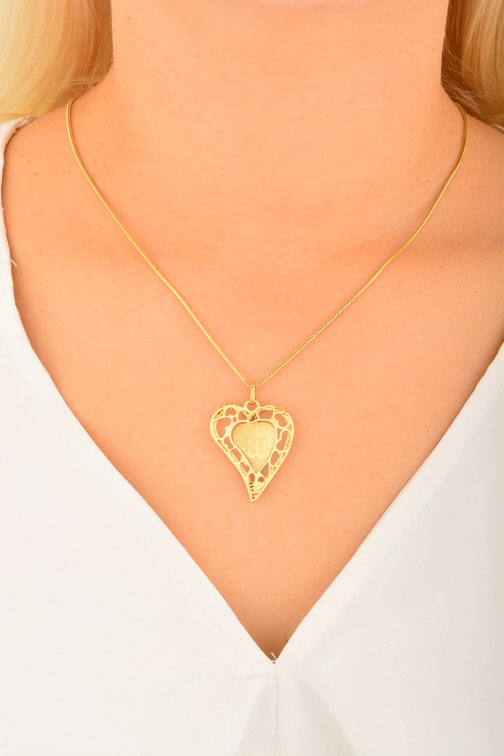 Cebeci 14 Ayar Allah Yazılı Kalp Altın Kolye Ucu