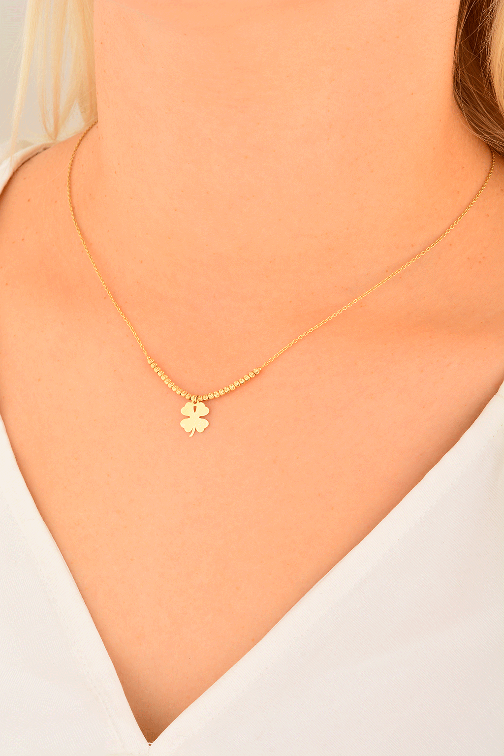 Cebeci 14 Ayar Dorikalı Yonca Altın Kolye