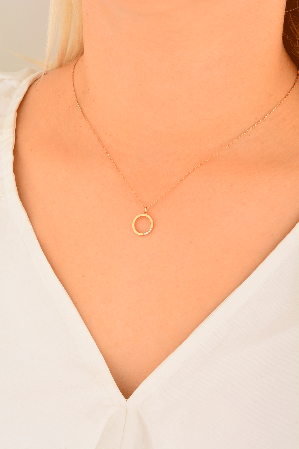 Cebeci 14 Ayar Halka Rose Altın Kolye