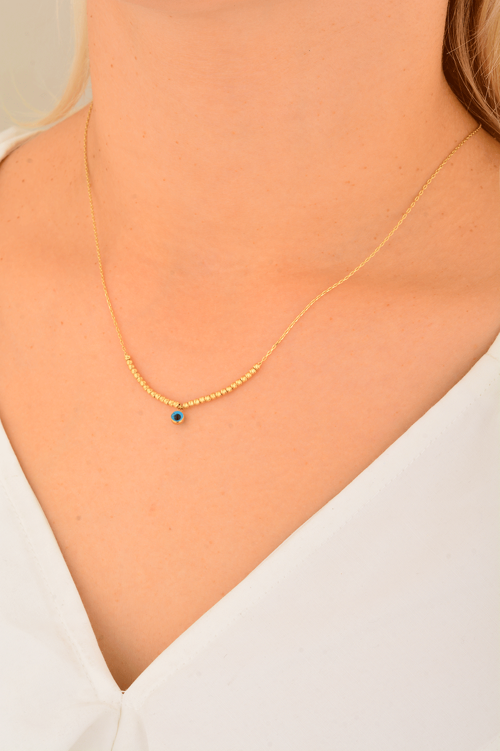 Cebeci 14 Ayar Göz Boncuklu Kolye