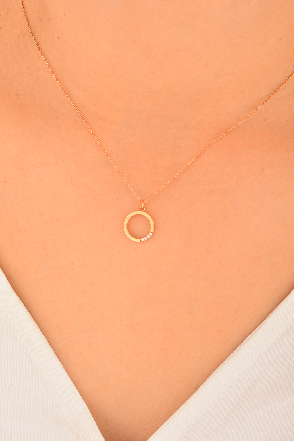 Cebeci 14 Ayar Halka Rose Altın Kolye