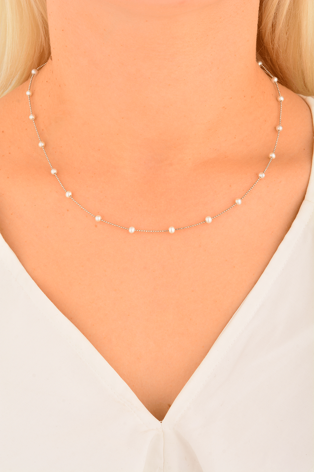 Cebeci 14 Ayar İnci Beyaz Altın Kolye