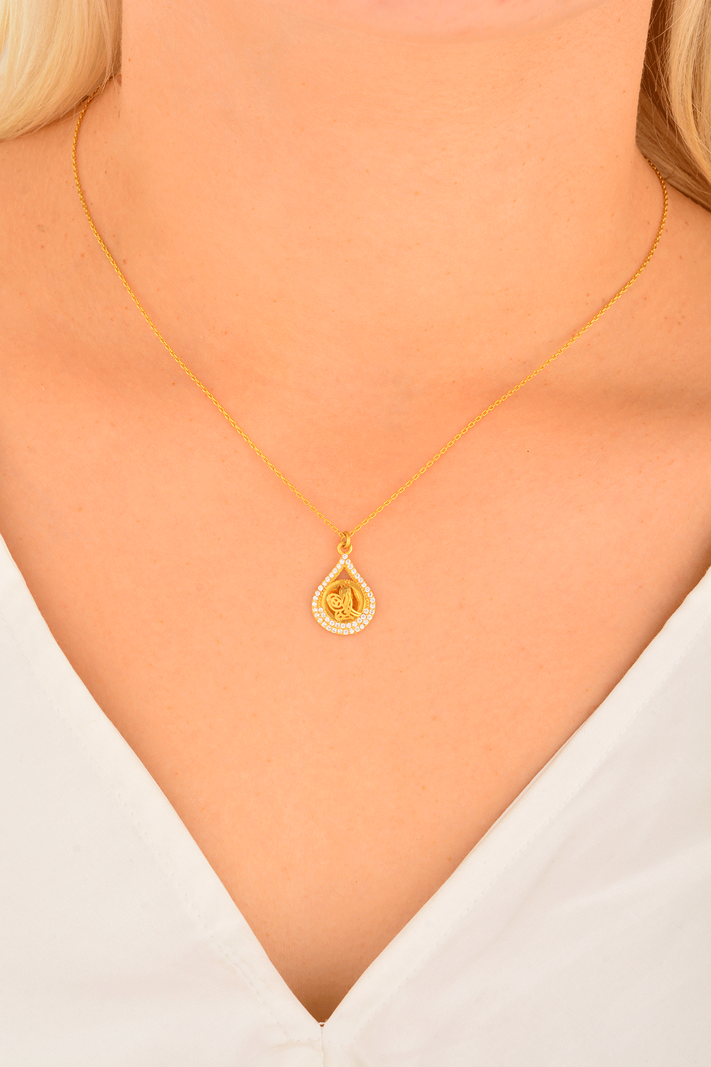 Cebeci 14 Ayar Tuğralı Damla Altın Kolye