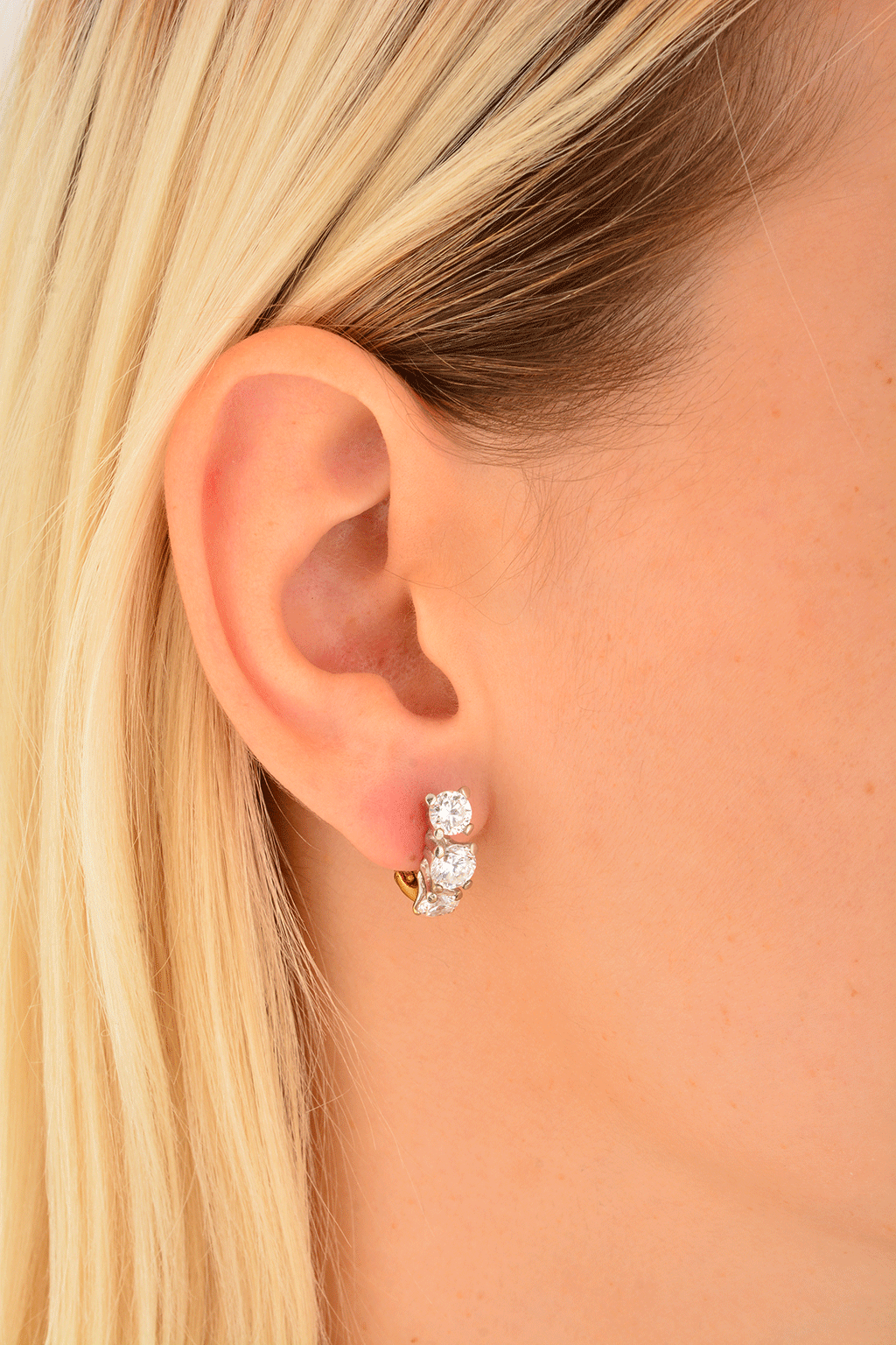 Cebeci 14 Ayar Üç Taşlı Altın Küpe