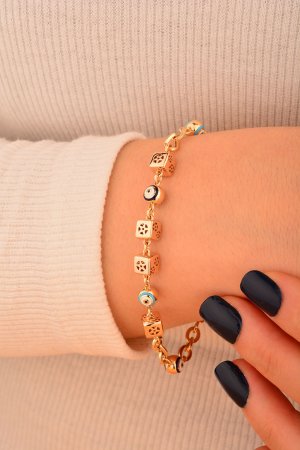 Cebeci Cubo Nazar Boncuklu 14 Ayar Altın Bileklik