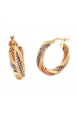 Renkli Boncuklu Halka Altın Küpe