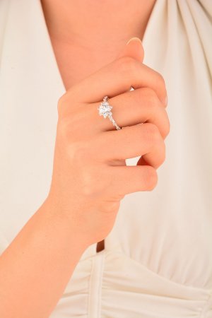 Cebeci 14 Ayar Lotus Çiçeği Beyaz Altın Yüzük