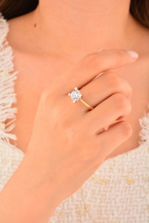 Cebeci 14 Ayar İki Renkli Altın Tektaş Yüzük