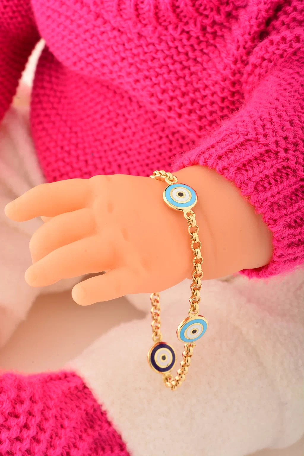 Cebeci 14 Ayar İki Renkli Nazarboncuklu Çocuk Bileklik