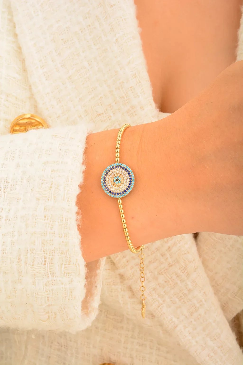 Cebeci 14 Ayar Nazarboncuklu Altın Bileklik