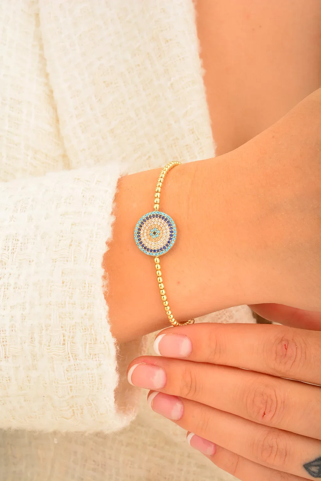 Cebeci 14 Ayar Nazarboncuklu Altın Bileklik