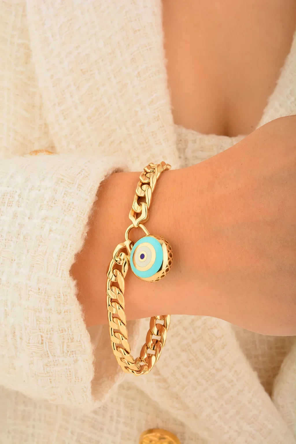 Cebeci 14 Ayar Göz Boncuklu Altın Bileklik