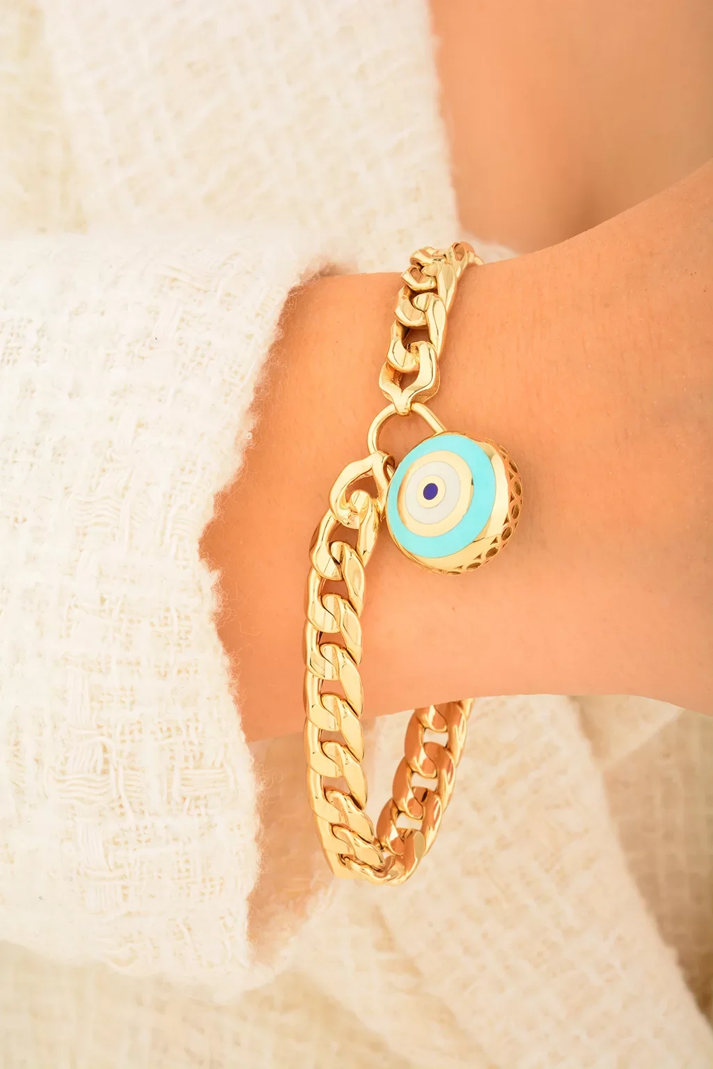 Cebeci 14 Ayar Göz Boncuklu Altın Bileklik