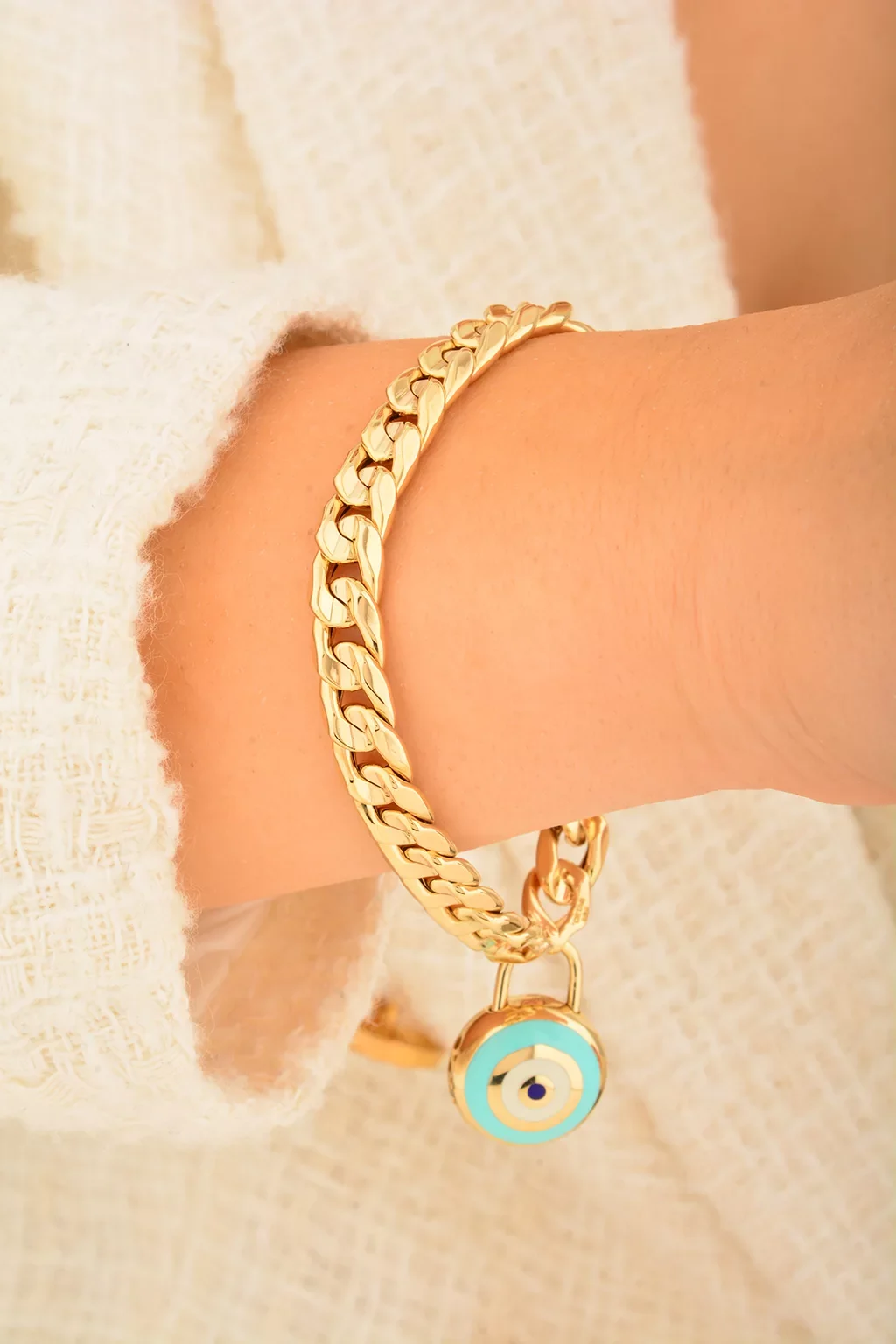 Cebeci 14 Ayar Göz Boncuklu Altın Bileklik