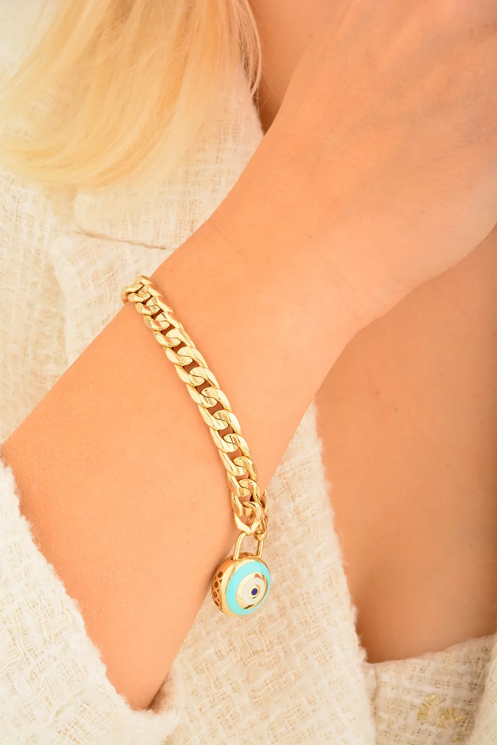 Cebeci 14 Ayar Göz Boncuklu Altın Bileklik