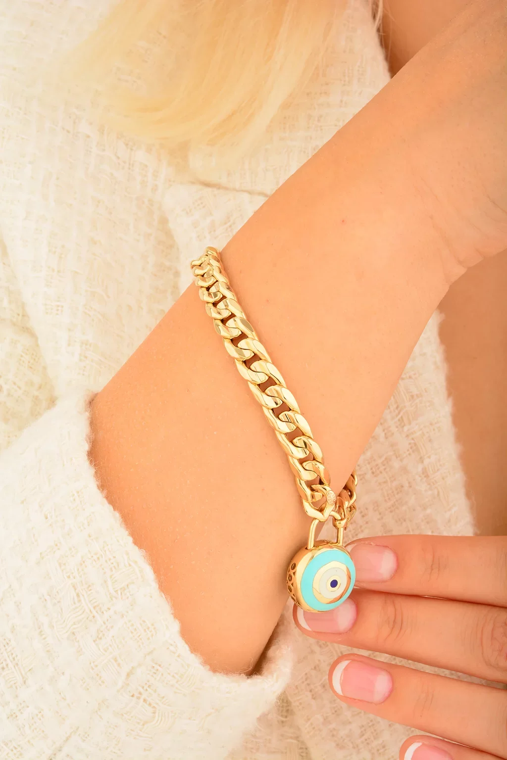 Cebeci 14 Ayar Göz Boncuklu Altın Bileklik