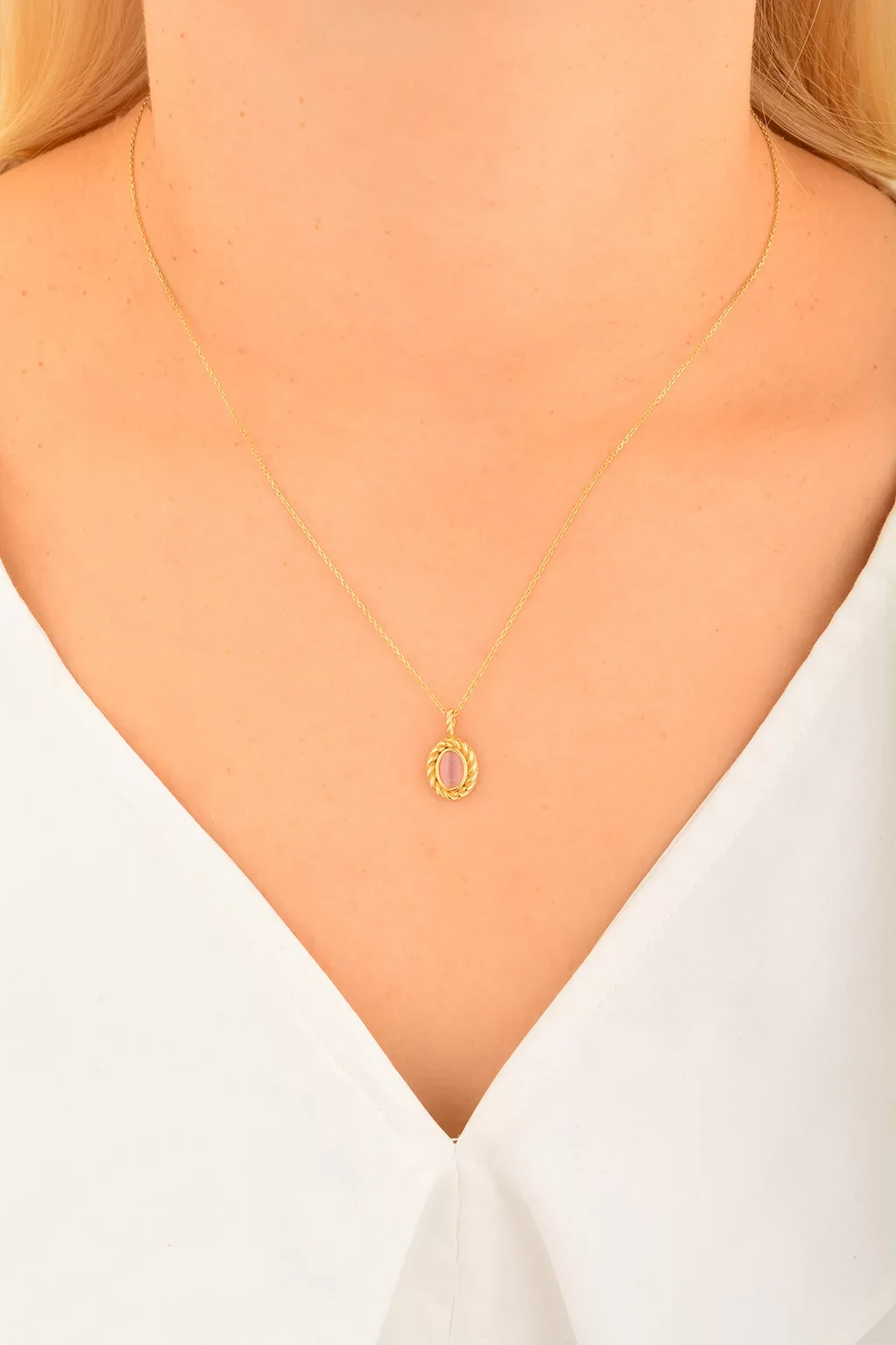 Cebeci 14 Ayar Renkli Taşlı Altın Kolye