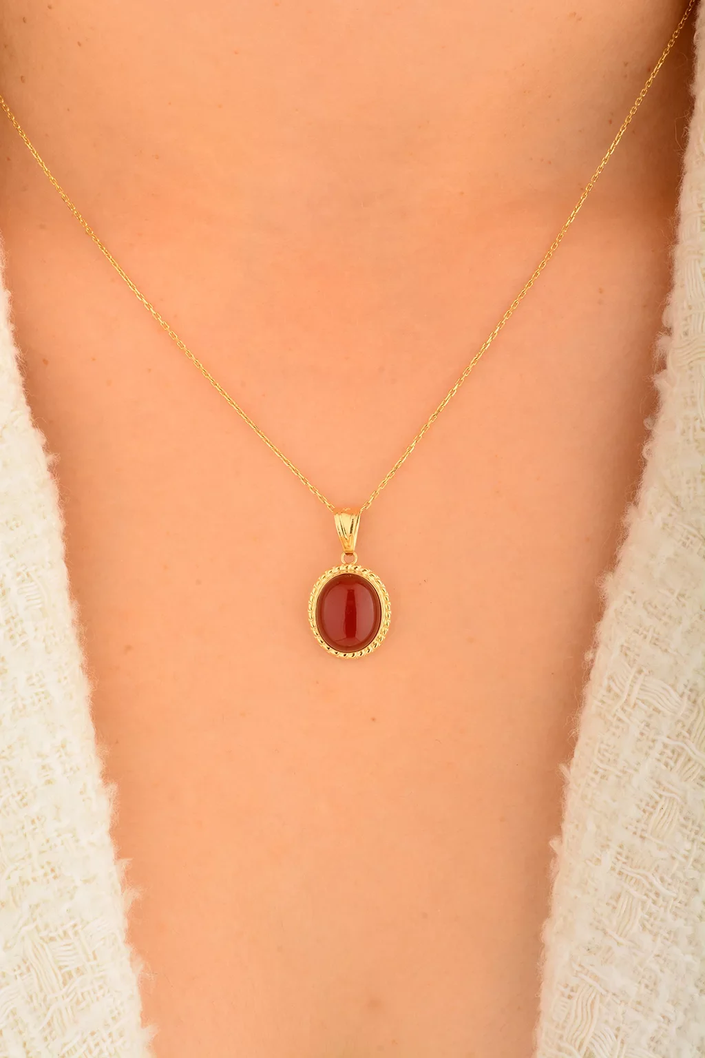 Cebeci 14 Ayar Kahverengi Taşlı Set Kolye Ucu